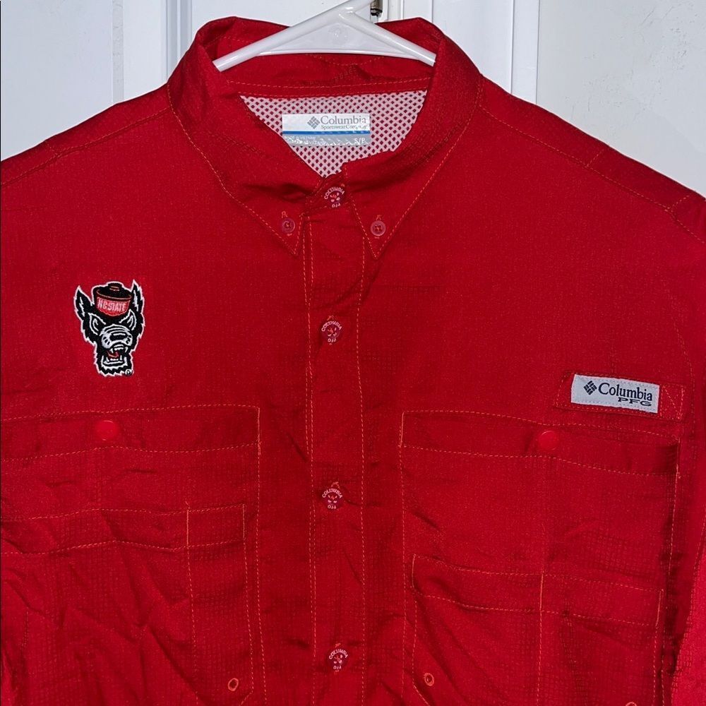 Red NC North Carolina State Wolfpack PFG Performance Fishing Shirt Tamiami Poly